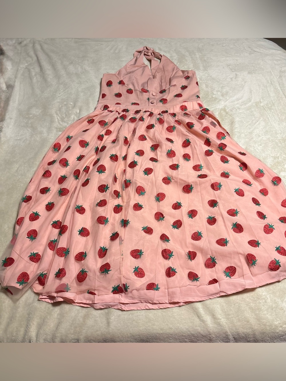 Pink Strawberry Print Halter Romper-Jumpsuit/Skirt